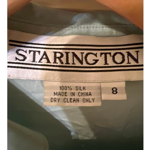 Y2K Vintage Starington 100% Silk Pale Blue Button Up Blouse Size 8 Soft Girl - Picture 2 of 5
